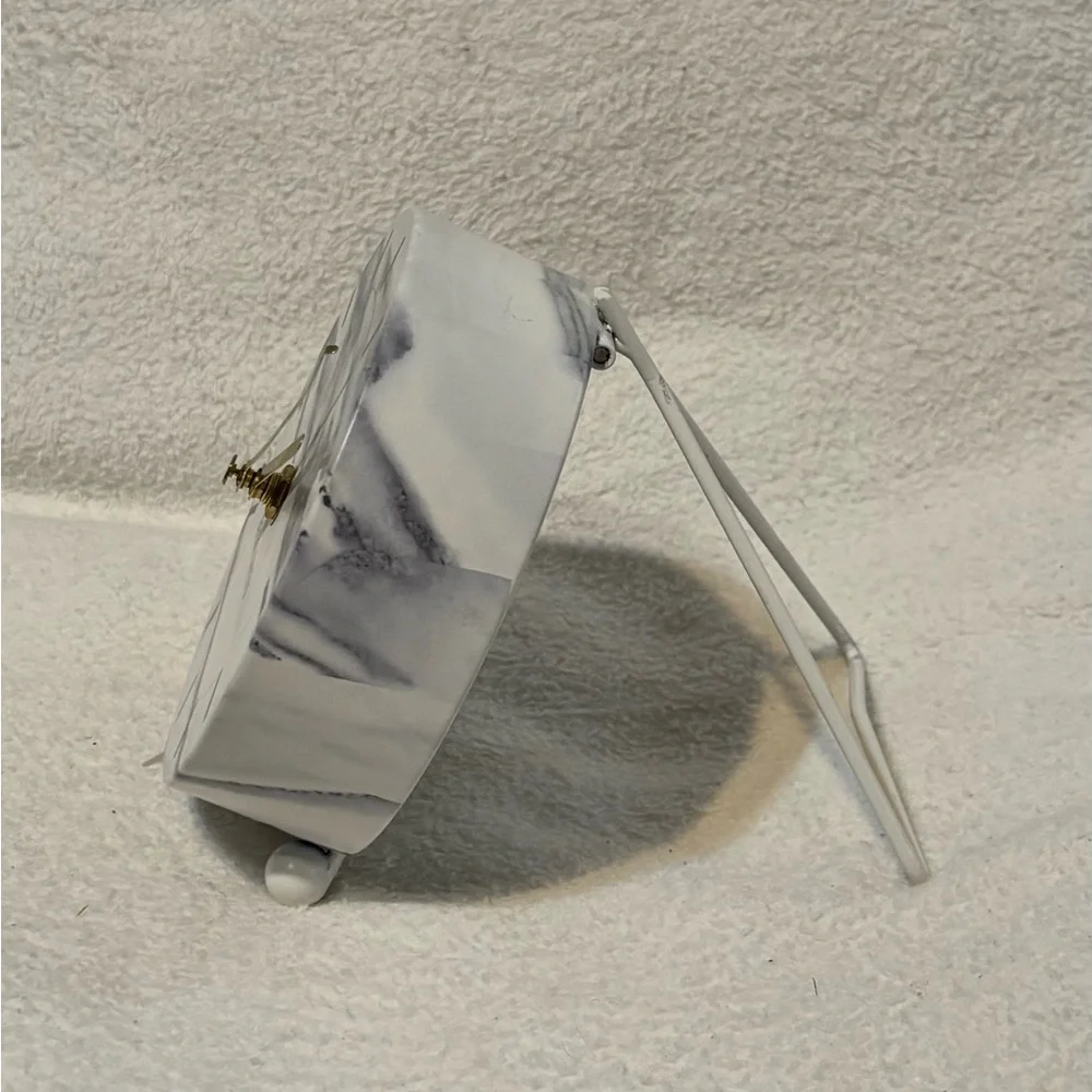 Marble Table Clock in White and Gold